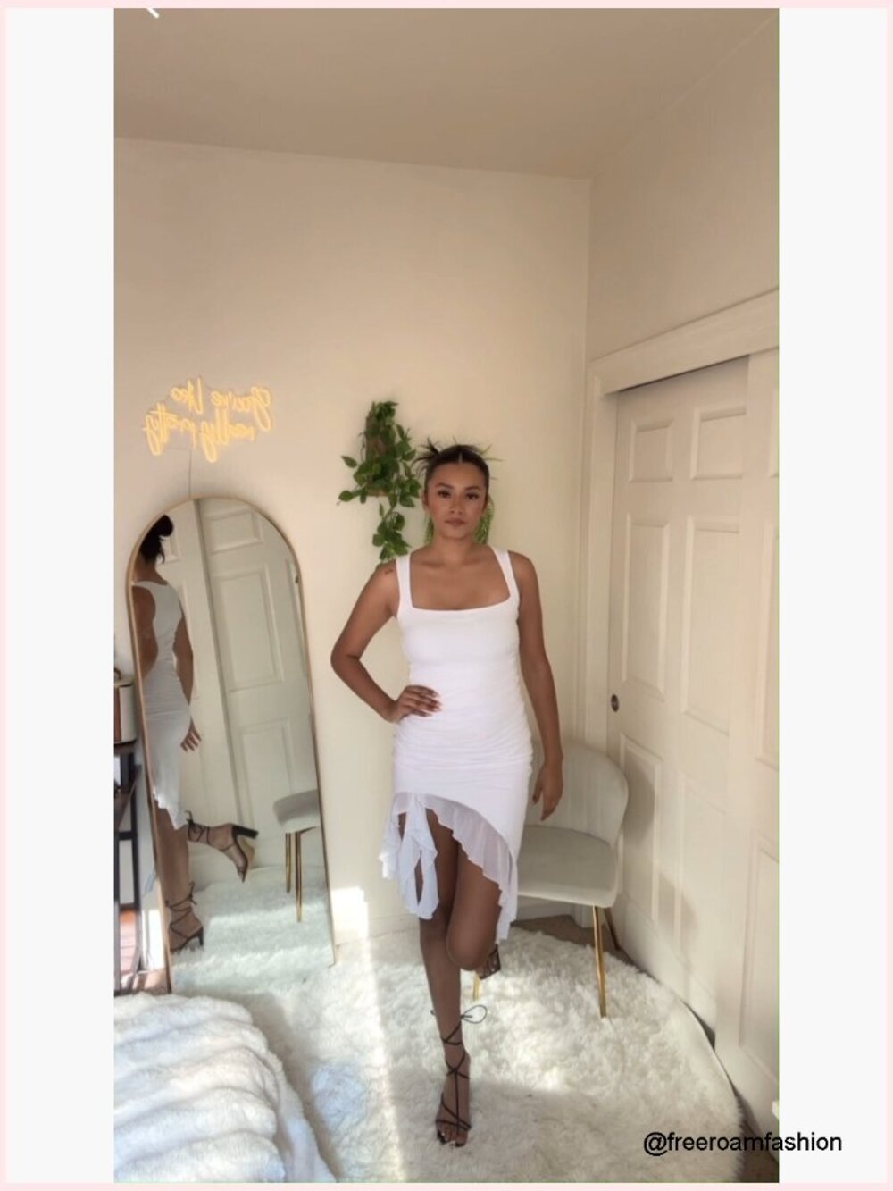Sexy Ruched Bodycon Midi Dress Square Neck Sleeveless Ruffle Hem Tank Club Party - Picture 7 of 7